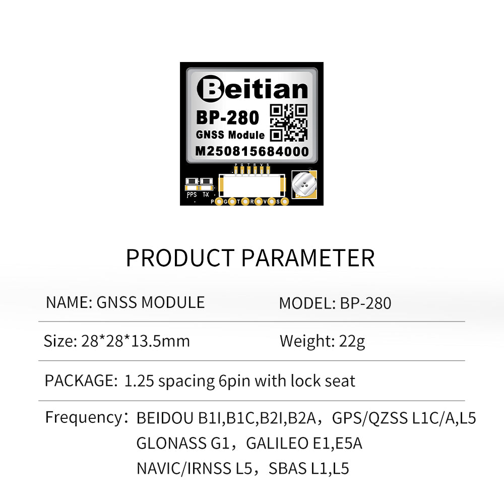 Beitian four-mode dual-frequency GNSS module high-precision RTK single Beidou GPS positioning multi-channel BP-280 357 Beitian four-mode dual-frequency GNSS module high-precision RTK single Beidou GPS positioning multi-channel BP-280 357